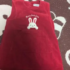 Moujonjon 赤いウサギ刺繍ジャンパースカート100