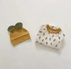 レモン柄　長袖ロンパース　帽子セット　66cm