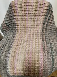ハンドメイド　ワッフル編み　マルチカバー　ブランケット　グリーン×ピンク