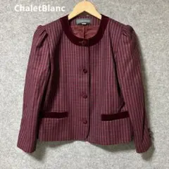 ChaletBlanc ヴィンテージ ノーカラージャケット 赤系チェック