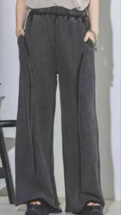 人気 JEANASIS ジーナシス スウェットワイドパンツ ブラック 黒