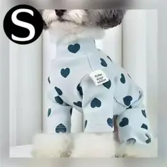 新品 S ハート柄 ロンパース （青） 犬服 犬の服 小型犬 カバーオール