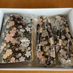 草履とバッグのセット 黒地 桜花柄