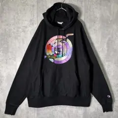 チャンピオン リバースウィーブ アート ビッグ刺繍 パーカー 黒