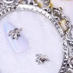 ネイルパーツ デコパーツ ハンドメイド メタル リボン ハート メタル 銀 ~