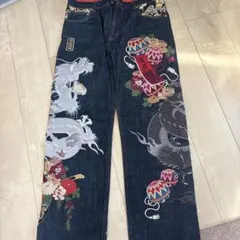 絡繰魂　刺繍 デニムパンツ 龍 鞠 百花繚乱