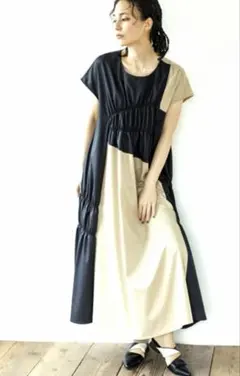 美品 osmosis loaf 切り替えギャザーワンピース バイカラー モード