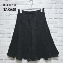 【キヨコタカセ】麻100% フレアスカート 黒 リネン 日本製 レースアップ風のサムネイル