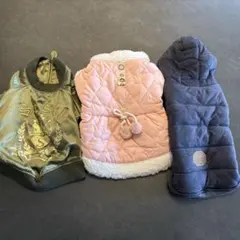 犬服 小型犬用スカジャンカーキ ピンクグレー冬用ジャケットワンピース3点セット
