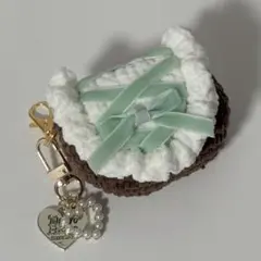 ハンドメイド 編み物 かぎ編み ミニ ポーチ キーホルダー リボン フリル