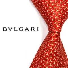 ◆良品◆BVLGARI ブルガリ ネクタイ 赤色 幾何学模様 光沢感