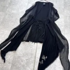美品 オッズオネスト シアージレ レース ロングベスト ゴシック 蝶 黒 洗えるのサムネイル