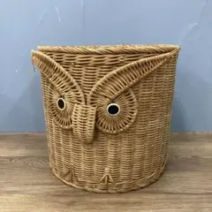 B-1 ふくろう ラタンバスケット 蓋なし 籠 小物入れ 鉢カバー インテリア