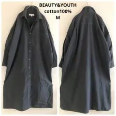 029B&Yコットン100%タイプライターワイドシルエットシャツワンピースM紺