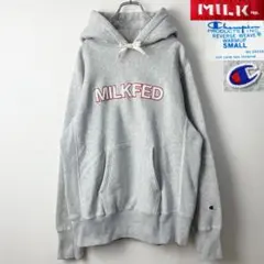 XL相当　ミルクフェド　リバースウィーブ　チャンピオン　モコモコロゴ　パーカー