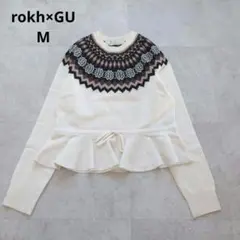 rokh GU コラボ ニット セーター ペプラム ノルディック柄 M リボン