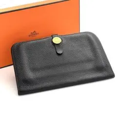 【最高級美品】エルメス ドゴンGM 長財布 二つ折り財布 ゴールド金具　ブラックのサムネイル
