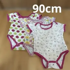 ベビー肌着 3点セット 水玉柄と花柄　90cm