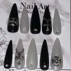 ネイルチップ 十字架 クロムハーツ ブラック ホワイト y2k シズニルック