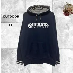 アウトドア　メンズパーカー　フード付きスウェット　ロゴプリント　ネイビー　LL