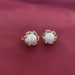 半円パールイヤリング ゴールド スワロフスキー 上品アクセサリー 結婚式