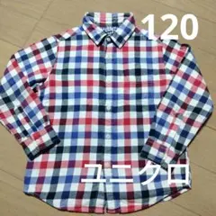 ユニクロ　フランネル　チェック柄　長袖シャツ（赤・青・黒・白）120