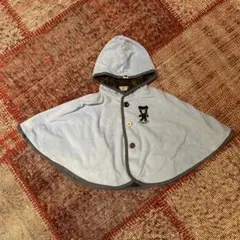 水色フード付きポンチョ クマ刺繍　ミキハウス