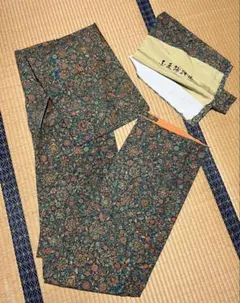 但馬（出石）ちりめん　正絹　袷　身丈　154cm グリーン系のサムネイル