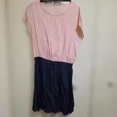 ROPE' PICNICピンクとネイビーの半袖ひざ丈ワンピース