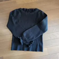 マジェスティックレゴン☆フリル付き黒長袖リブニットセーター