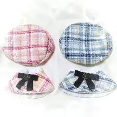 ぬい服♡春カラーベレー帽ケープセットチェックおしゃれ着せ替え新品
