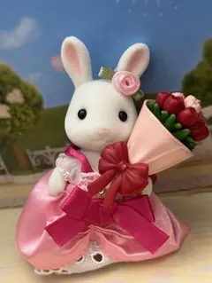 美品 シルバニアファミリー　ローズガーデンティーパーティー しろウサギ女の子