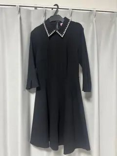 【kate spade】　ケイトスペードブラック パール付き襟 フレアワンピース