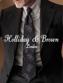 【新品】Holliday & Brown／モチーフタイ／Leaf柄／ブラック
