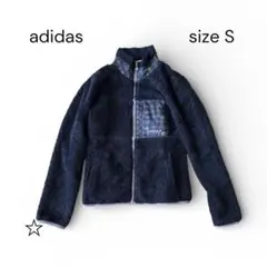 アディダス ネオ ボアジャケット S 濃紺 千鳥格子柄