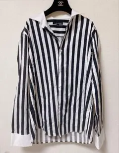 日本製 ギャルソンウェーブ ホリゾンタルカラー ストライプ クレリックシャツ 4のサムネイル
