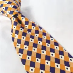 【Paul Smith（ポールスミス）】オレンジ系 チェック柄 シルクネクタイ