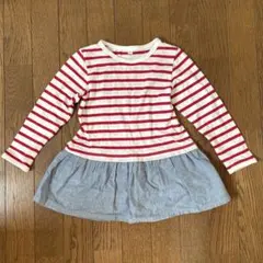 子供服 赤白ボーダー 長袖✖️デニム チュニックワンピース レイヤード110cmのサムネイル
