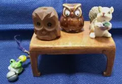 カエルの根付け フクロウ リス ミニチュア置物台