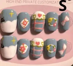 【セツ】猫と雲　アートネイルチップ　付け爪（C0057）