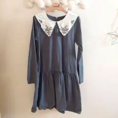 WOLF&RITA 刺繍付き長袖ワンピース 8Y ブルーグレー