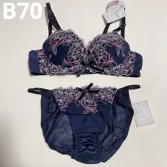 SHEKE BODY ネイビー　花柄　刺繍　下着　セット　ブラ　ショーツのサムネイル