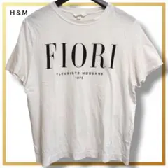 エイチアンドエム Tシャツ 半袖 ホワイト ロゴ プリント 綿 クルーネック