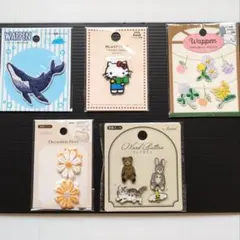刺繍ワッペン・ウッドボタンセット　５種類　まとめ売り