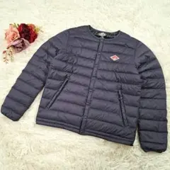 【極美品】DANTON ノーカラーダウンジャケット ネイビー XS 34