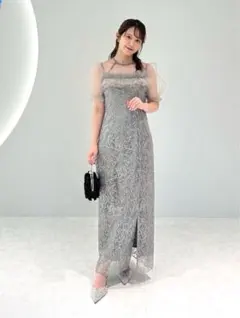 leja チュールフラワースパンコールIラインワンピースドレス