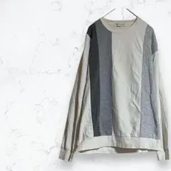 【アデイインザライフ】長袖Tシャツ 白 グレー S メンズ 丸首 ストライプ