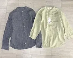 新品 ユニクロ 無印良品 リネン バンドカラーシャツ 2枚セット S/Mサイズ