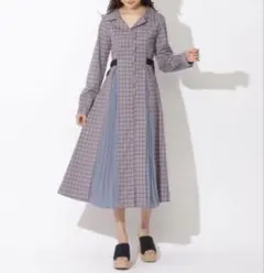 redyazel チェック配色ダブルバックルスカラシャツワンピース