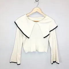 モーメントプラス ライン配色 ビッグカラー リブニット プルオーバー L